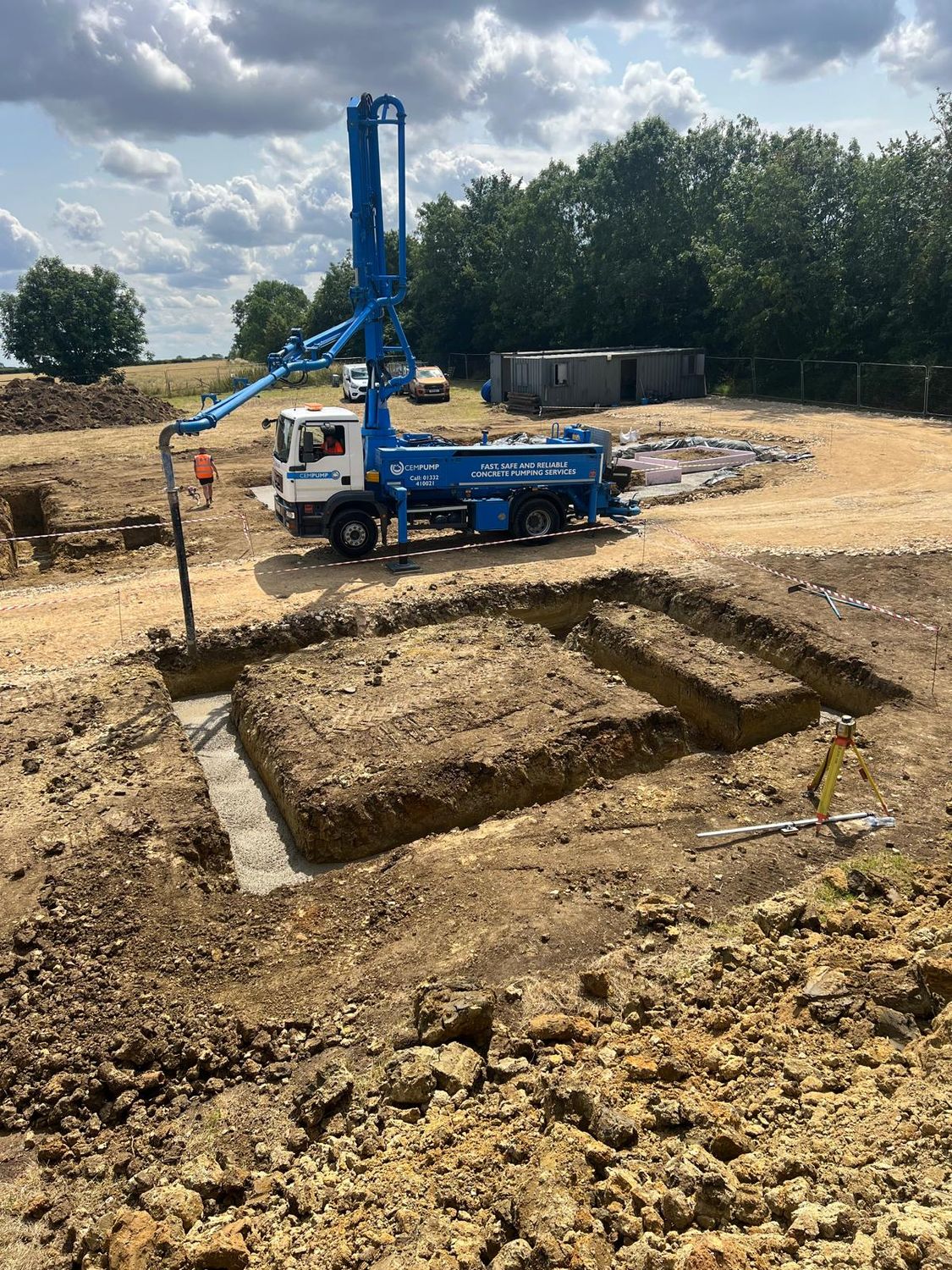 Concrete pump placing foundations