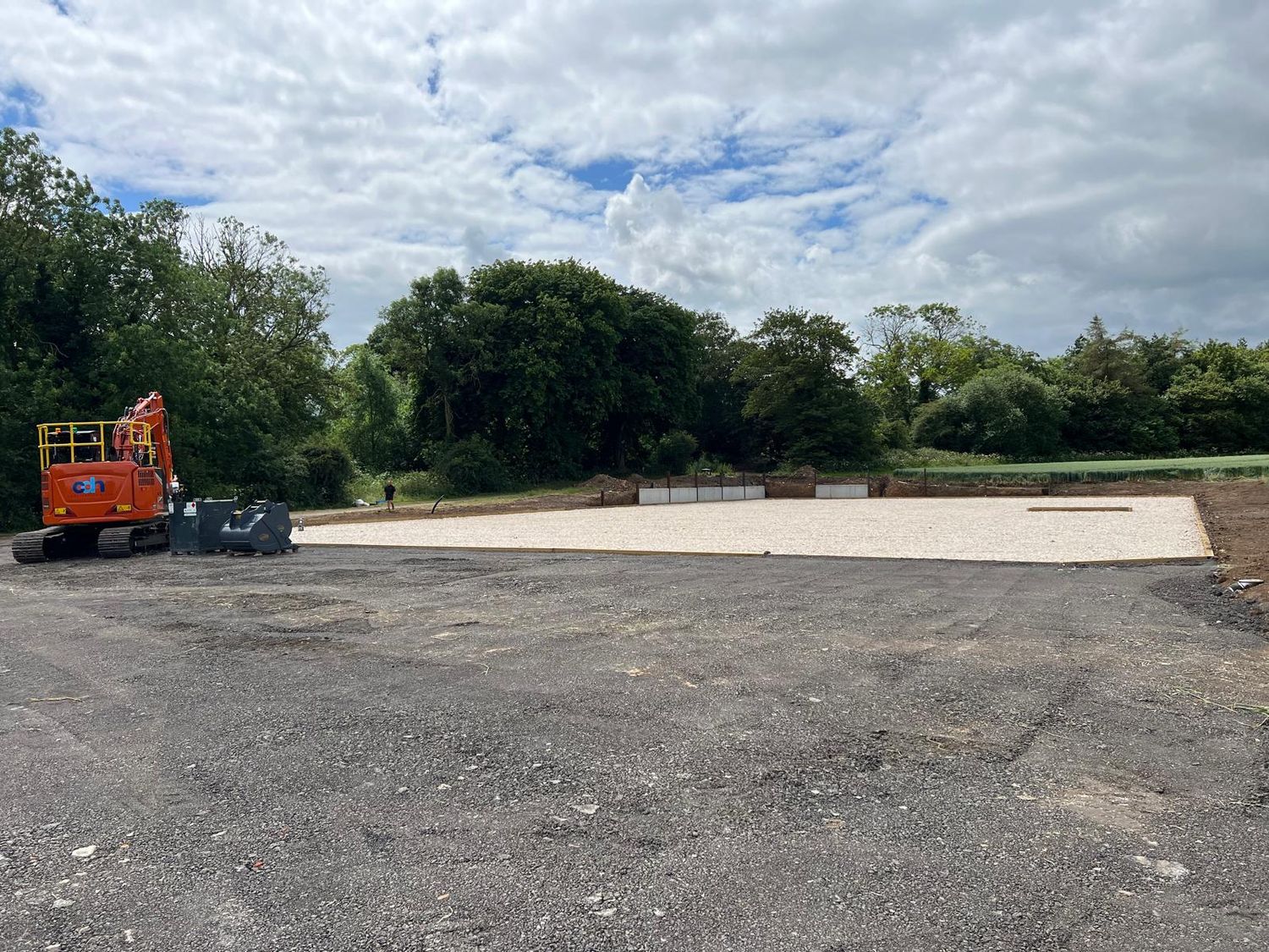 Stone base laid and compacted