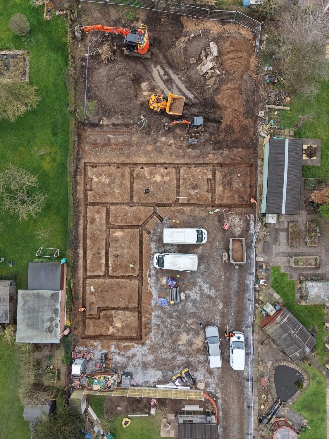 Aerial view of the foundation excavations