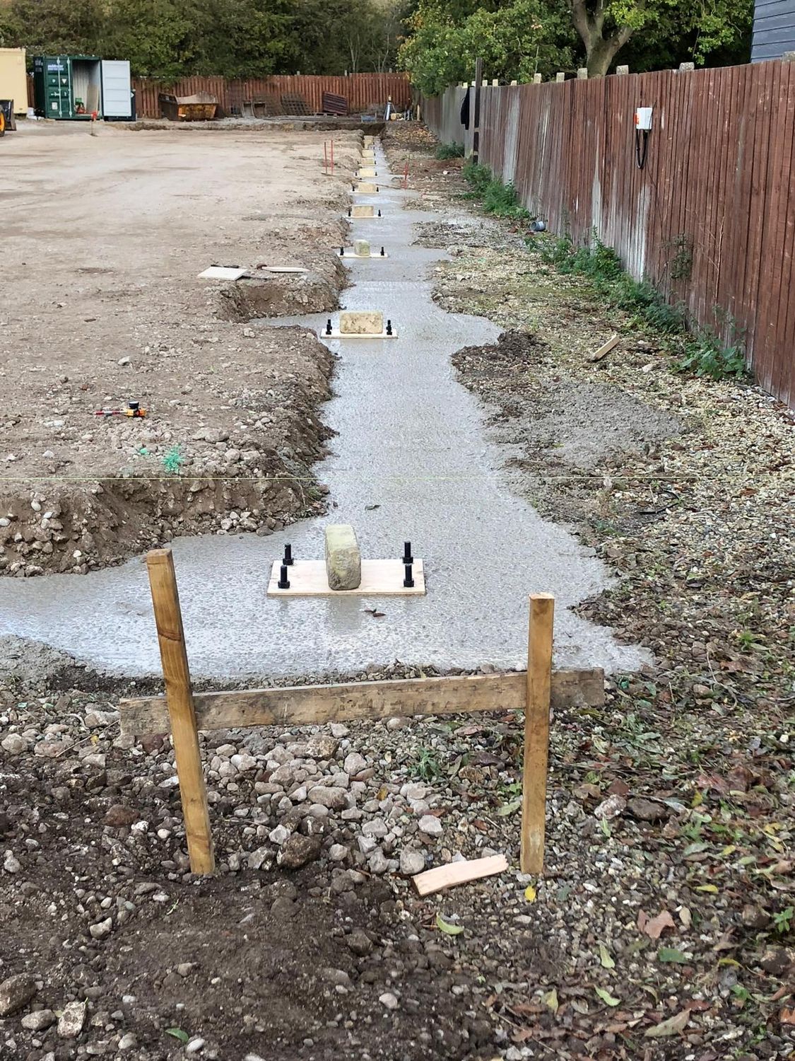 Strip foundation poured with holding down bolts set