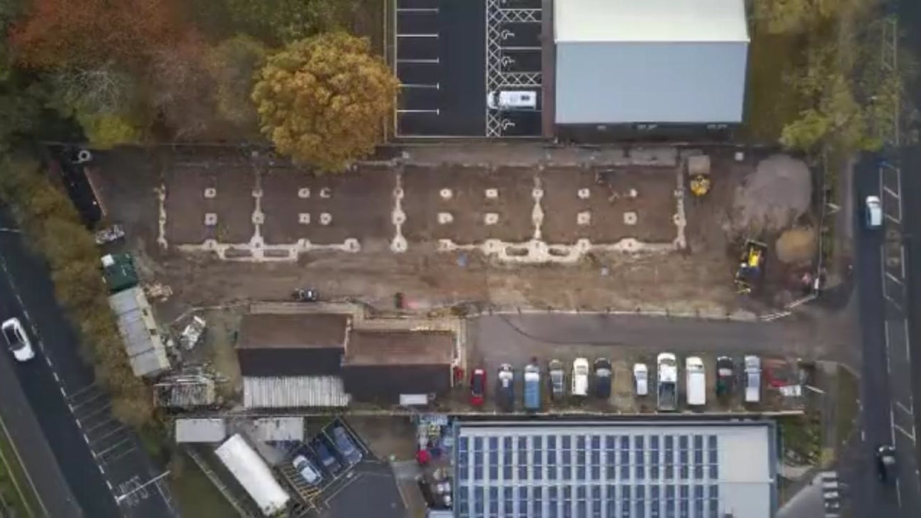 Aerial view of the pad foundations and ground beams
