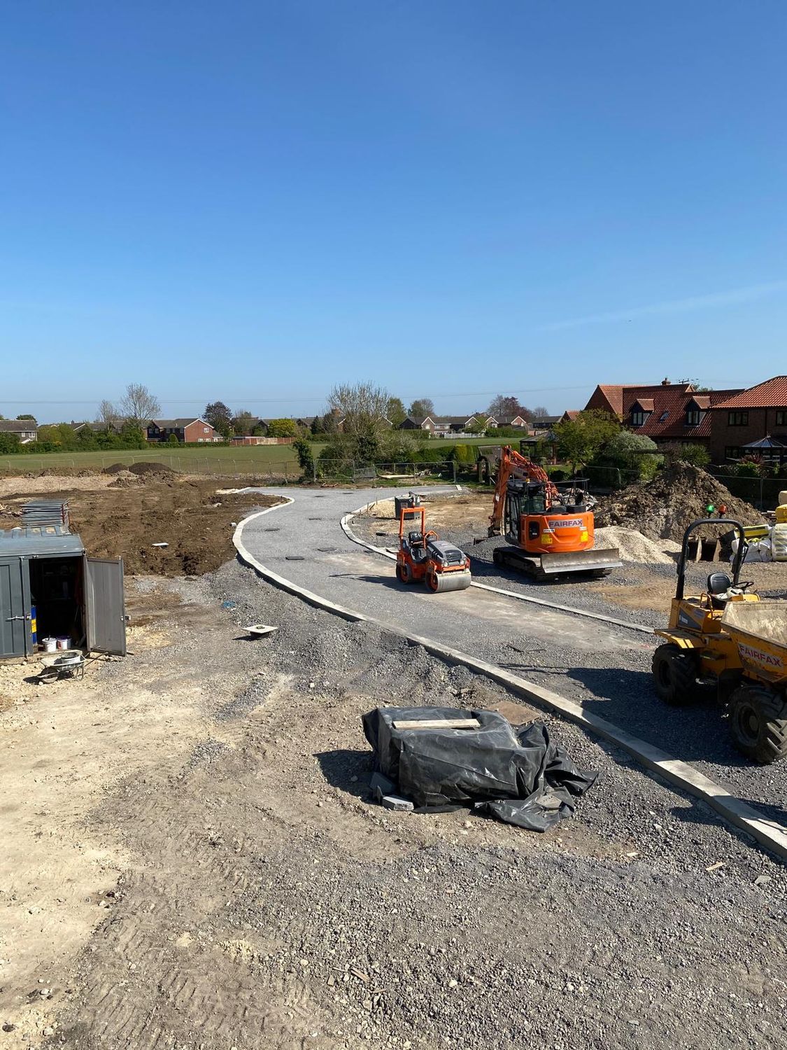 Kerbed estate road under construction