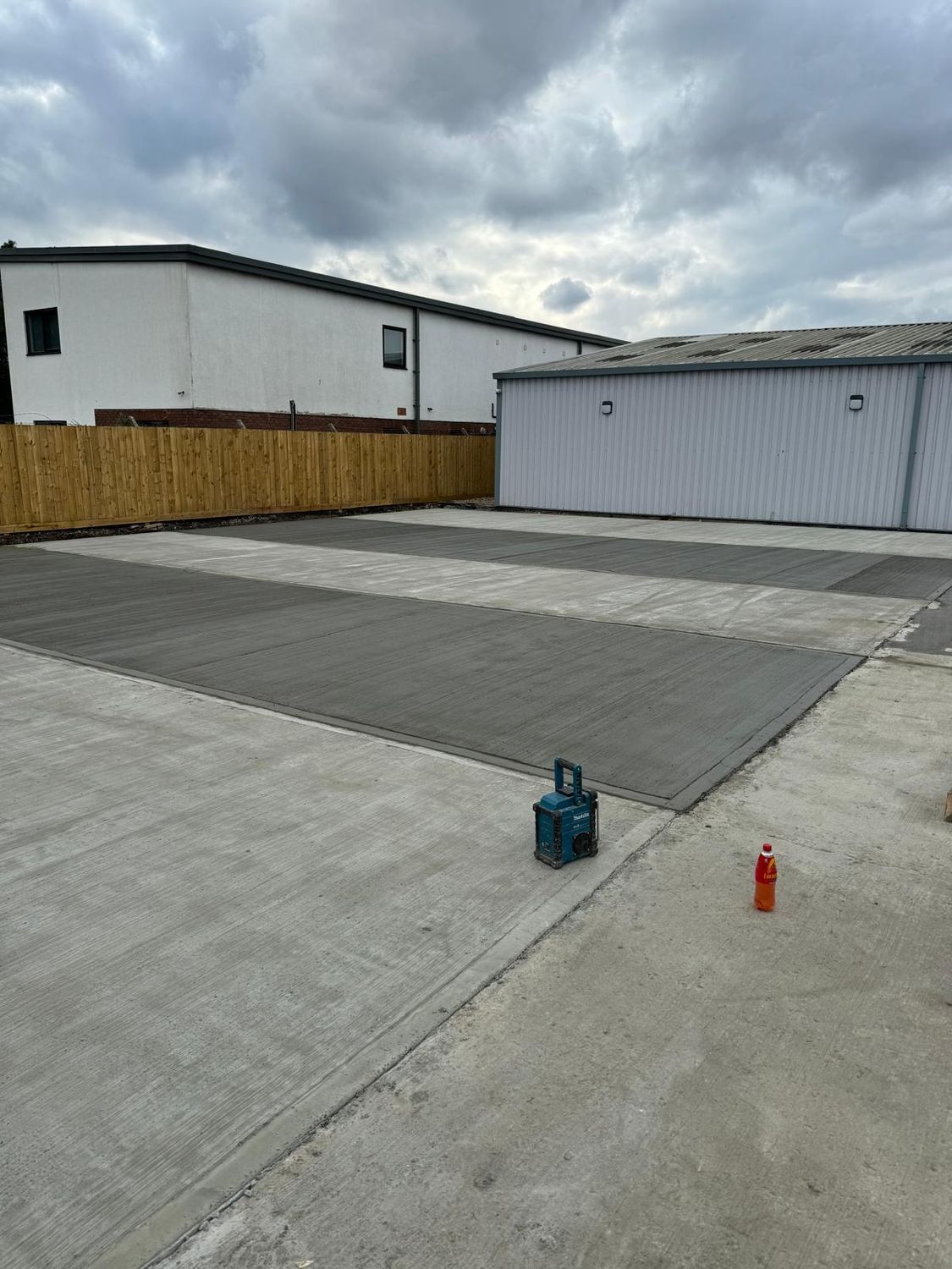Finished concrete slab with a brushed surface