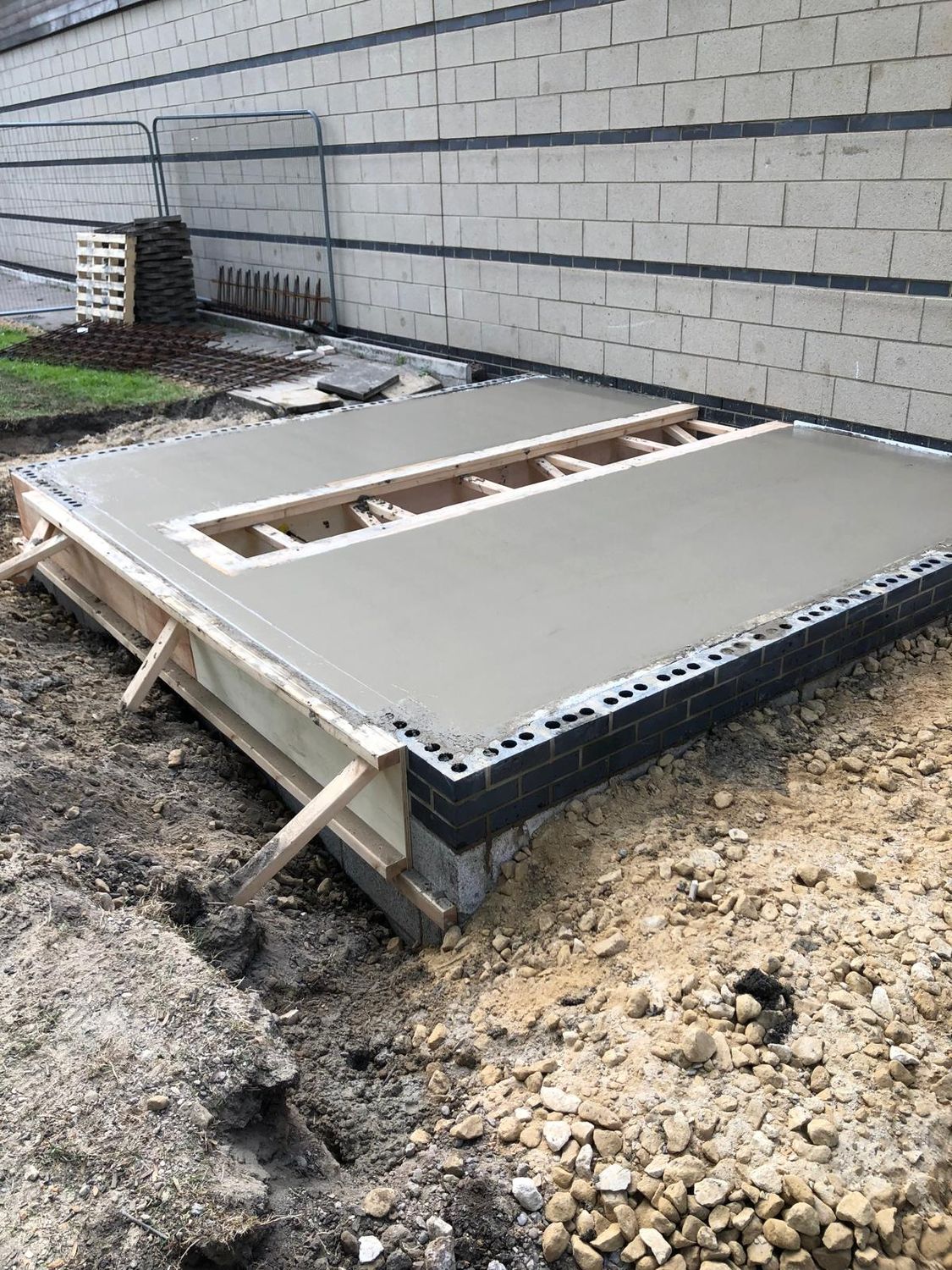 Substation base poured with the cable trench formed
