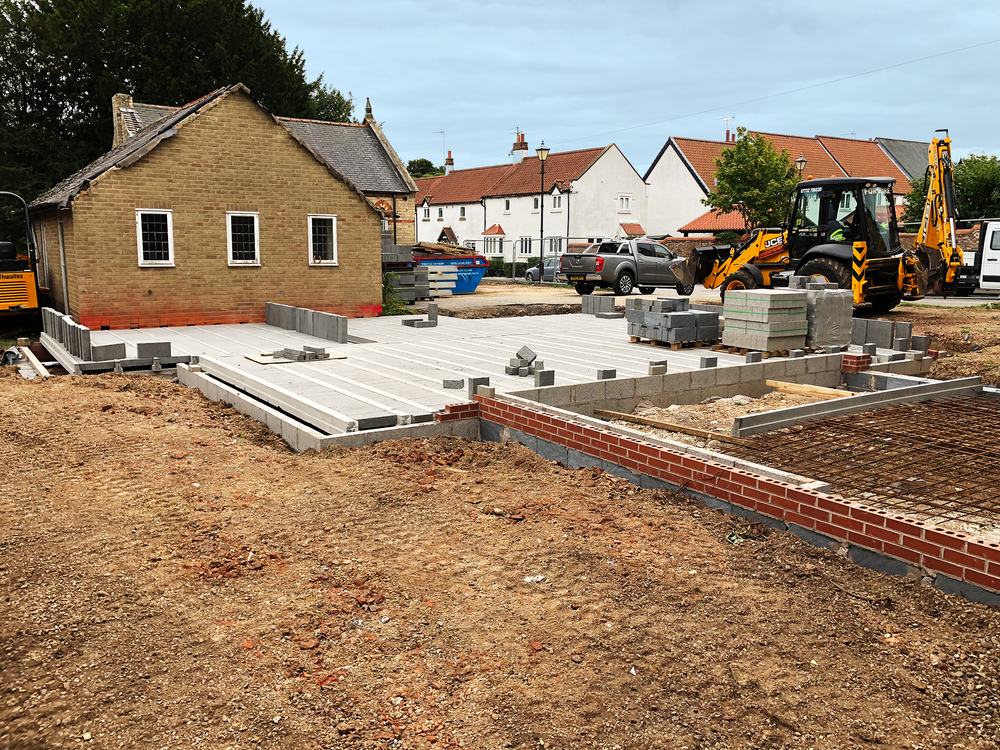 Beam and block floor and brick plinth on a housing plot
