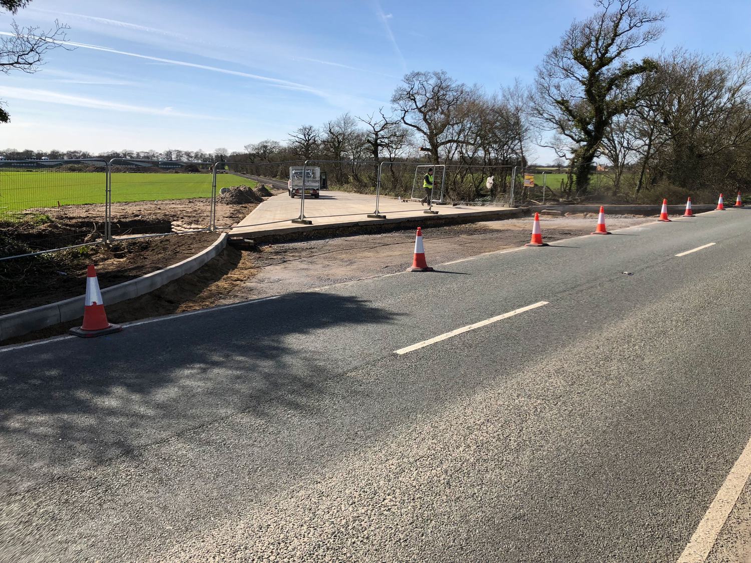 New site entrance with kerbing and footpath